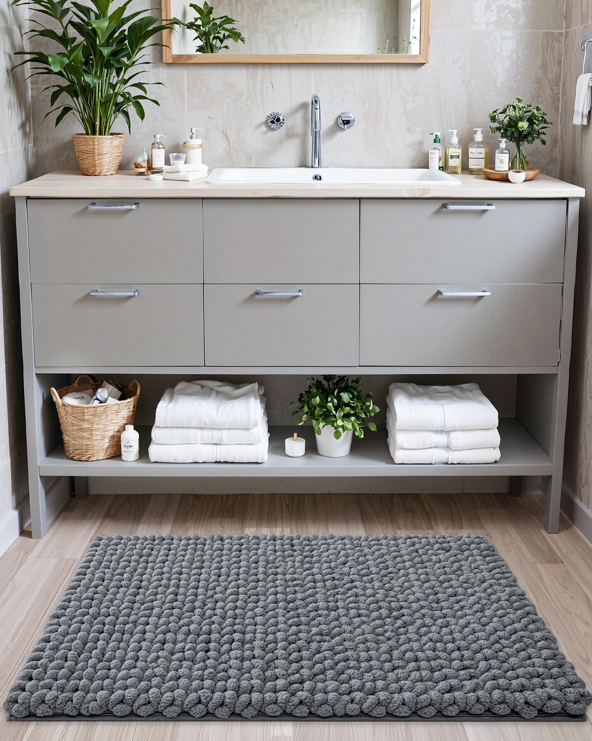 LUMI Luxury Bathroom Rug, Ultra Soft Quick Dry Bath Mat, Non-Slip Absorbent Thick Chenille Bath Rug, Cozy Braid Design Floor Mat for Bathtub, Sink, Laundry, Bedroom, White, 24"x36"