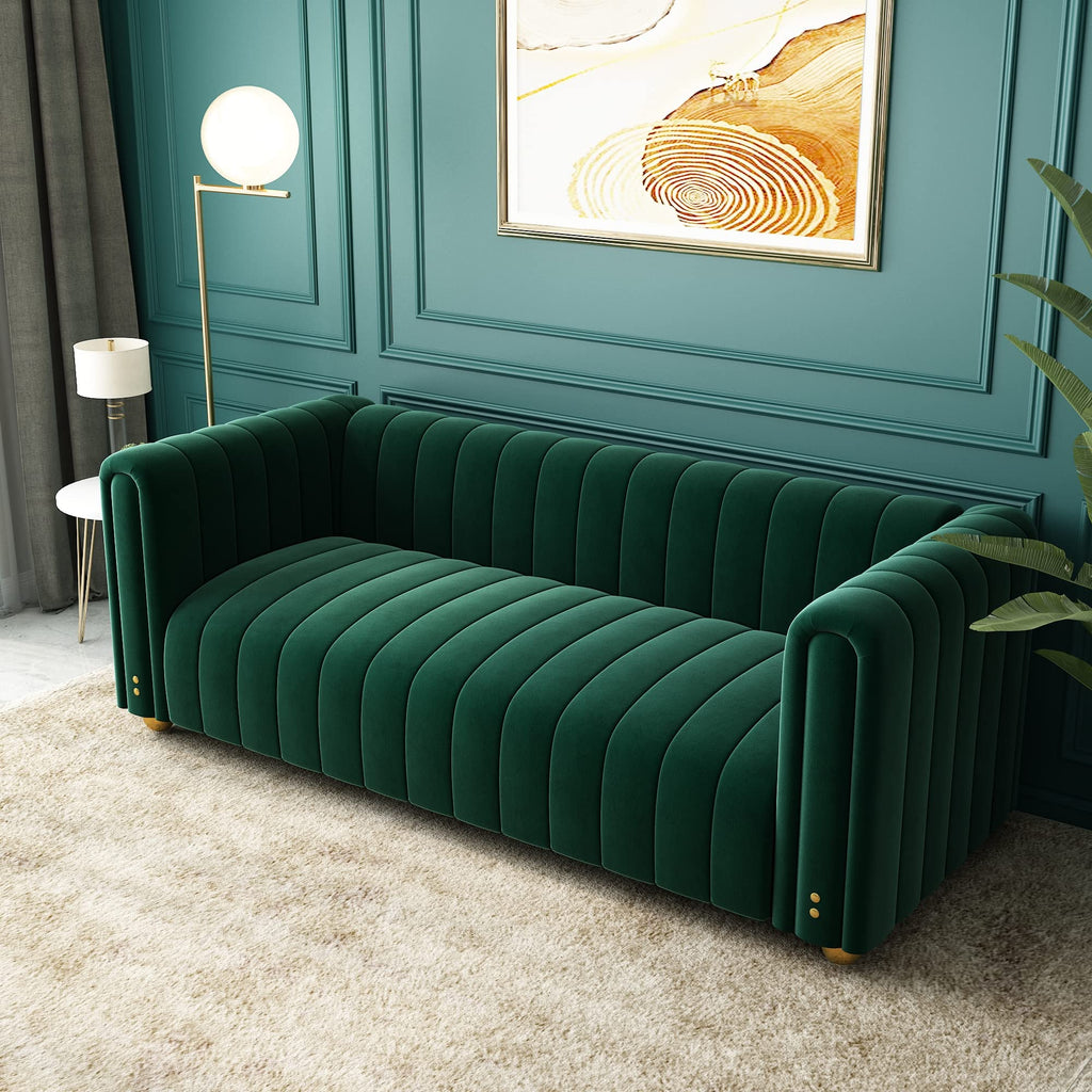 81" W Tufted Velvet Couch,Modern Velvet Sofa with Round Handrails and Metal Legs for Living Room,Office,Apartment (1, Pink)