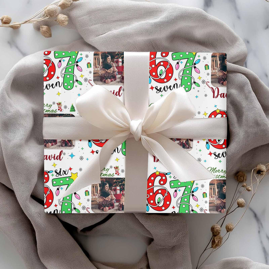 InterestPrint Custom Photo Wrapping Paper Merry Christmas with Christmas hat Wrapping Paper Custom Name Gift Wrap Roll Perfect for Birthdays 58"x 23"