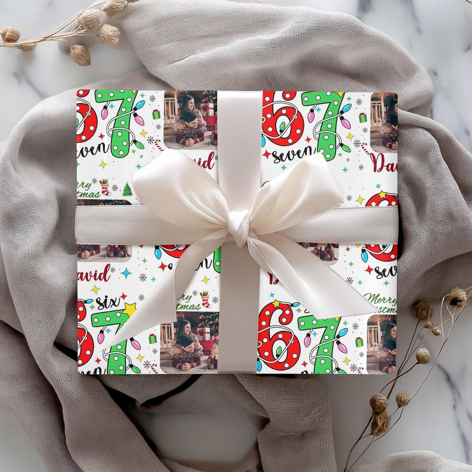 InterestPrint Custom Photo Wrapping Paper Merry Christmas with Christmas hat Wrapping Paper Custom Name Gift Wrap Roll Perfect for Birthdays 58"x 23"