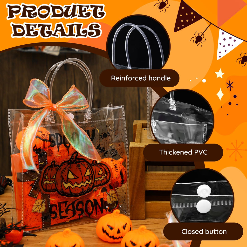 Motipuns 24 Pcs Christmas Clear PVC Gift Bags with Handles and Ribbon African American Black Santa Claus Party Favor Reusable Plastic Candy Treat Tote Bags for Merry New year Xmas Birthday Supplies