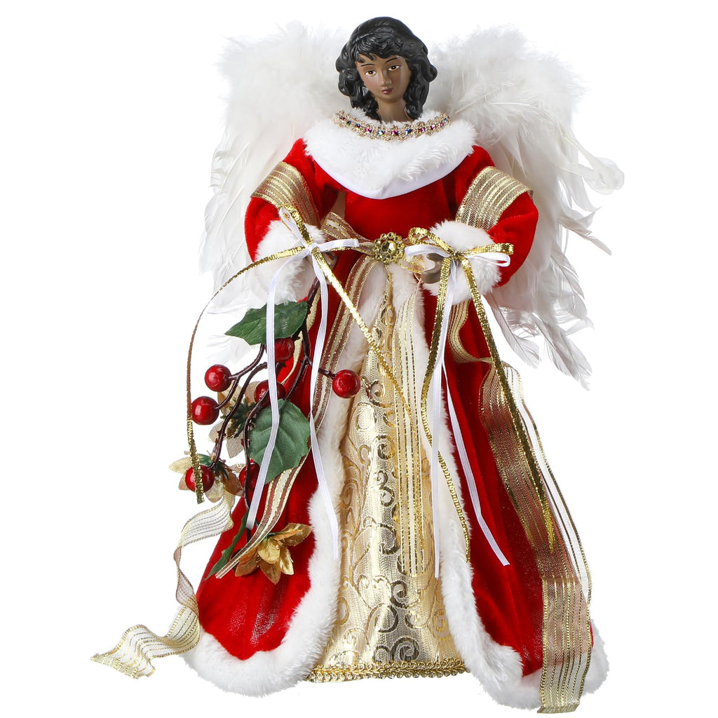 Retrowavy 12 Inch Black Angel Christmas Tree Topper Standing African American Black Angel Figurines Treetop for Decoration(Classic Style)