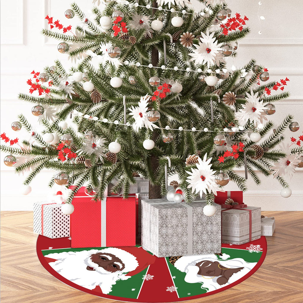 Christmas Tree Skirt Black Snowflake Black Santa African American Santa Tree Skirt 48inch Xmas Winter Tree Skirt for Christmas Indoor Outdoor Decorations