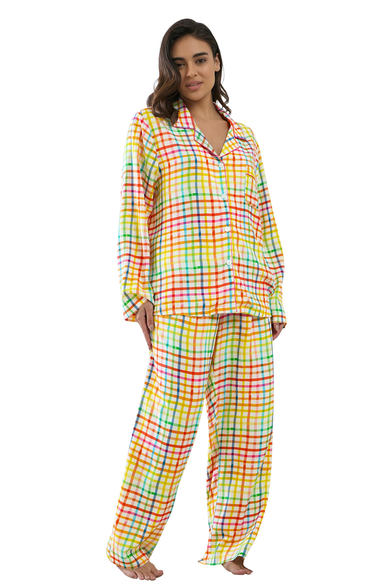 Womens Pajamas Set 2 Piece Long Sleeve Sleepwear Button Down Pjs Lounge Set Nightwear with Pockets