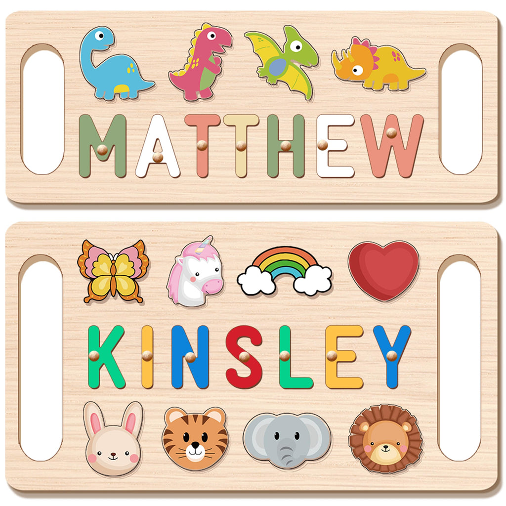 Personalized Name Puzzle for Kids, Personalized Baby Gifts Custom Name Puzzles for Toddlers 1-3 Animal Puzzle, Customized 1st Birthday for Girls & Boys Wooden Puzzle Montessor Toys for Kids
