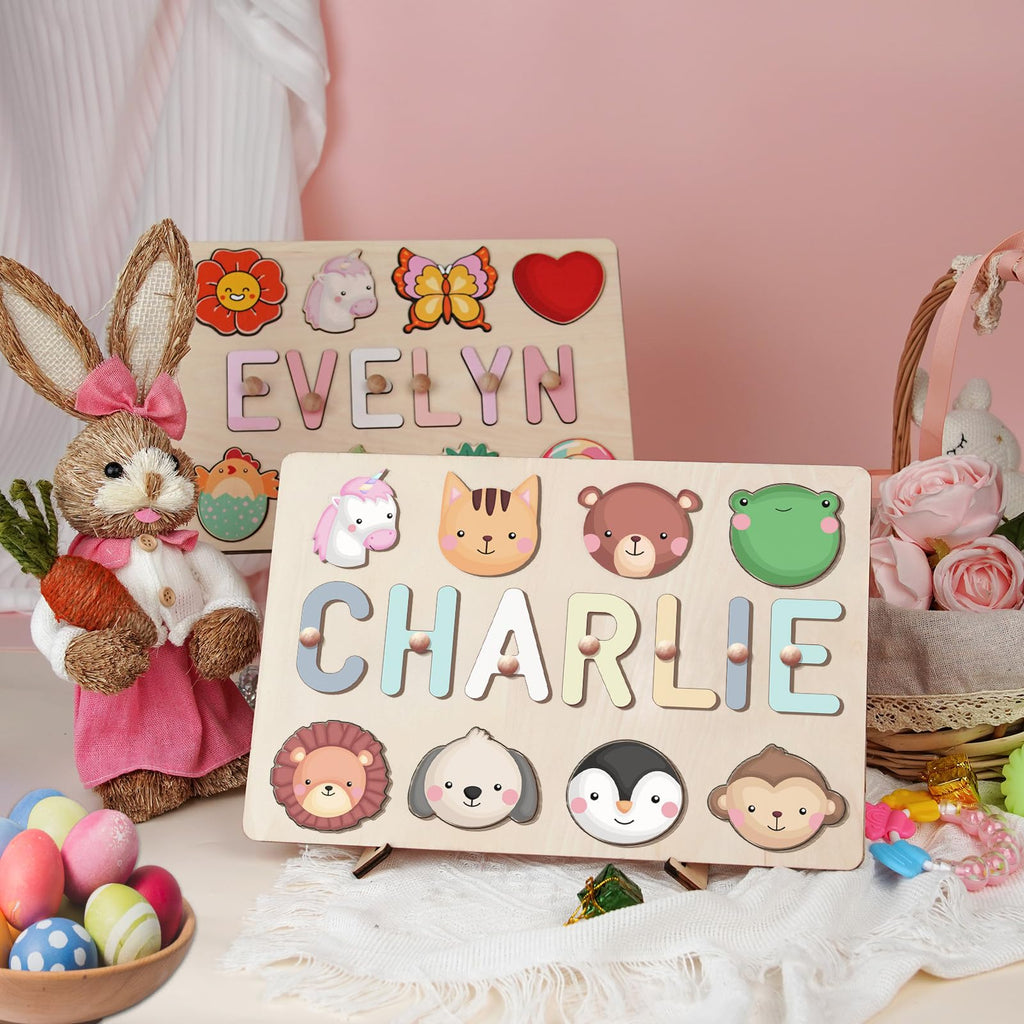 Personalized Name Puzzle for Kids, Personalized Baby Gifts Custom Name Puzzles for Toddlers 1-3 Animal Puzzle, Customized 1st Birthday for Girls & Boys Wooden Puzzle Montessor Toys for Kids