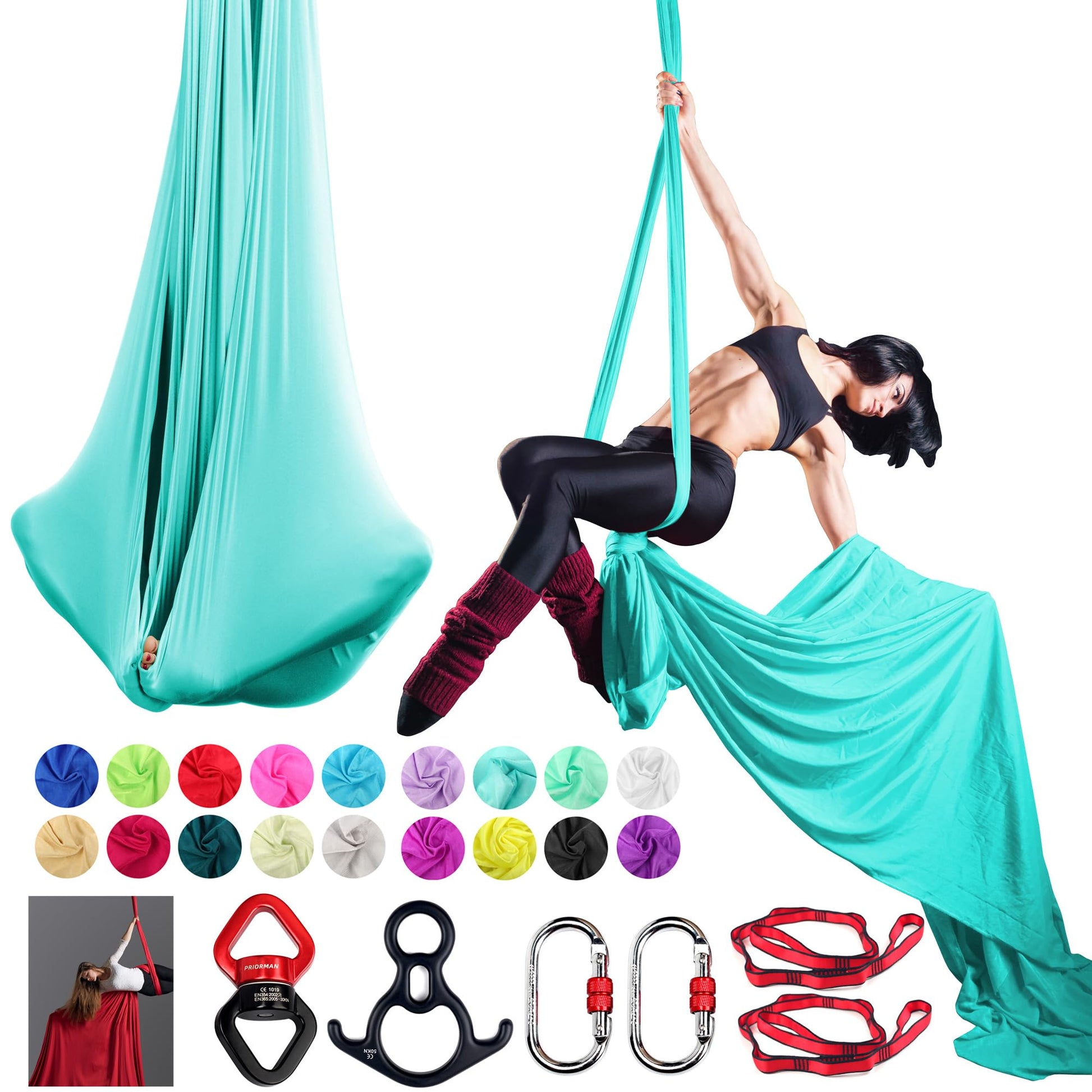 Aerial Silks Set, Premium Ariel Yoga Hammock 9 Yards Aerial Silk, Low-Stretch Fabric, Yoga Starter Kit for Home, Aerial Rig for All Skill Levels - All Hardware Included
