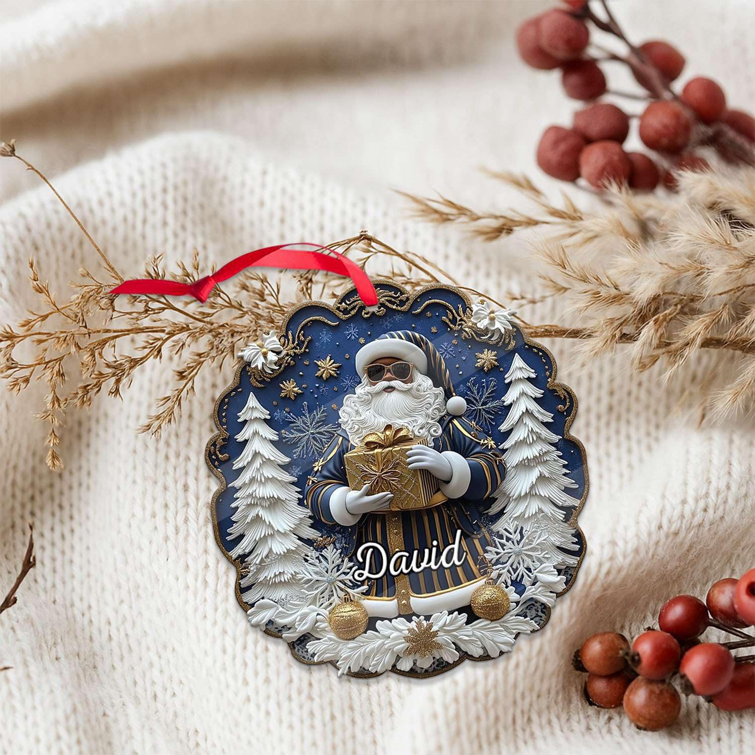 2D Acrylic Christmas Elf Shaped Ornament with Gift Box, Personalized Name Holiday Keepsake, Cute Ornament for Kids Room, Custom Name African-Inspired Decoration, Gifts for Boys