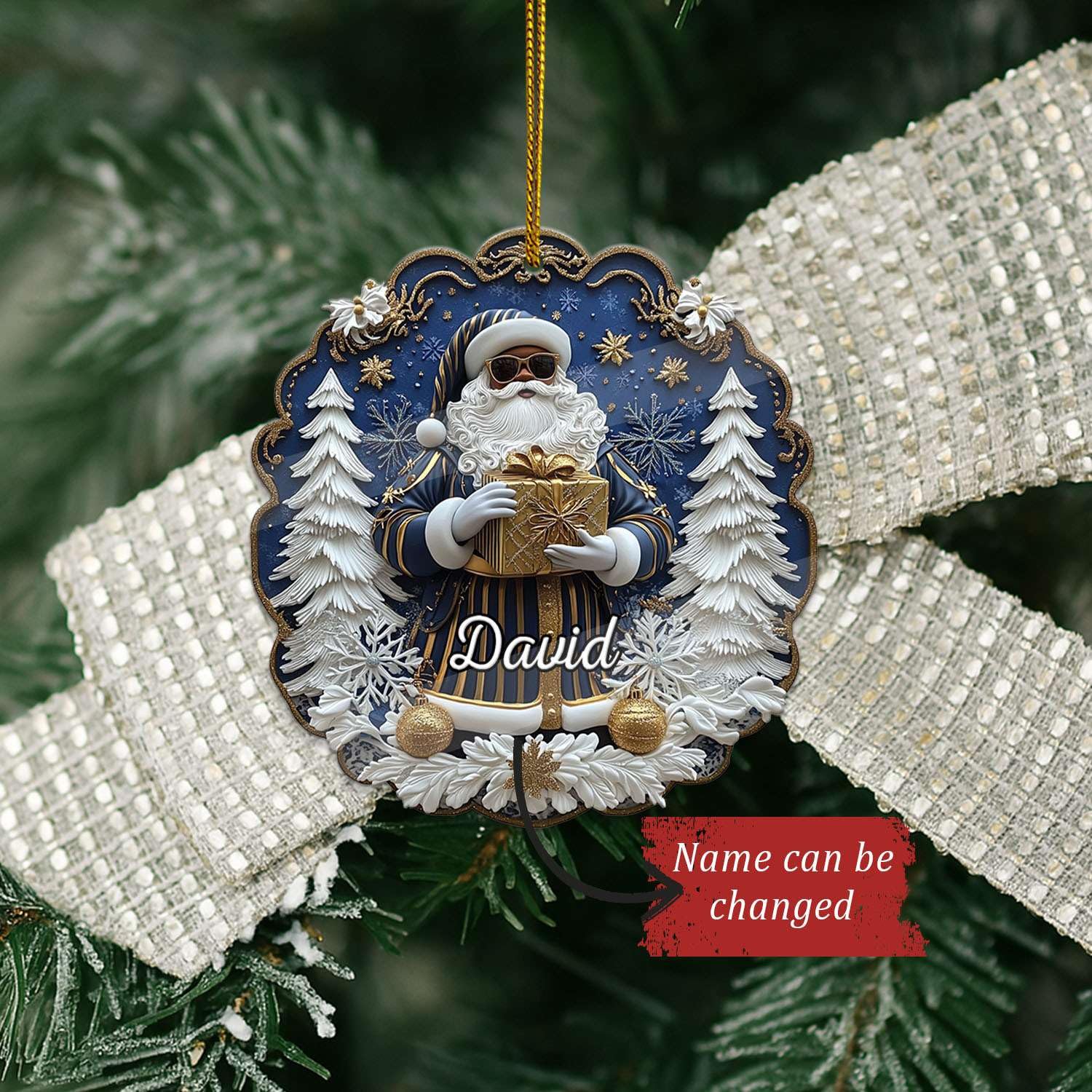 2D Acrylic Christmas Elf Shaped Ornament with Gift Box, Personalized Name Holiday Keepsake, Cute Ornament for Kids Room, Custom Name African-Inspired Decoration, Gifts for Boys