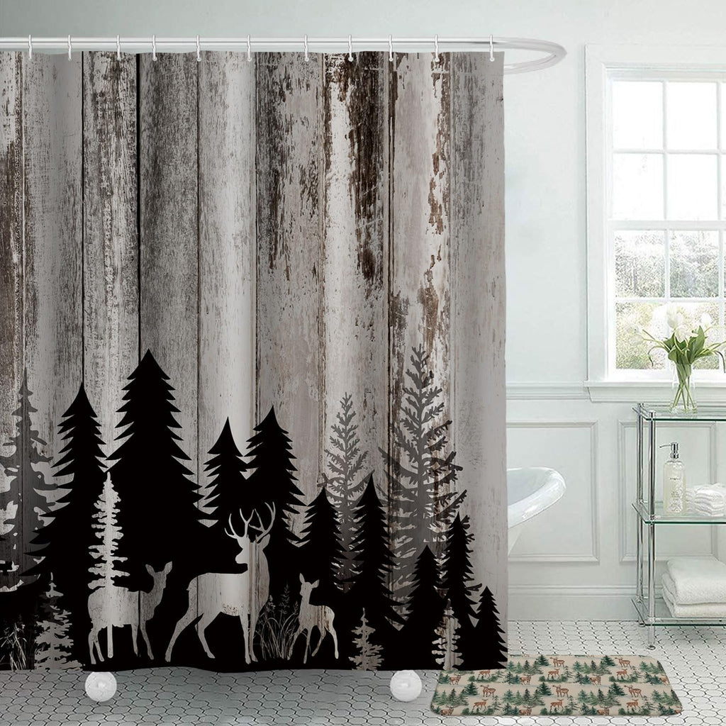 Honoson 8 Pcs Christmas Black Santa Claus Shower Curtain Set with Rugs and Kitchen Towels African American Retro Christmas Bathroom Decor Black Santa Curtain Decorations Xmas Farmhouse Gifts