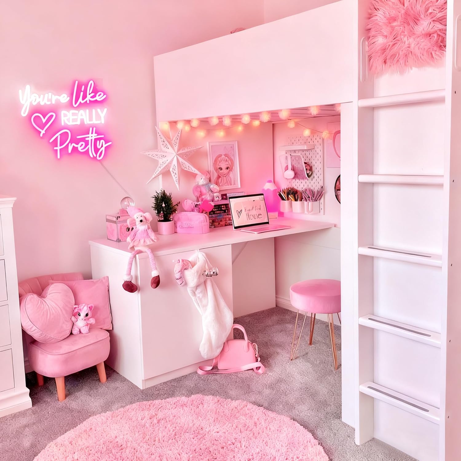 You're Like Really Pretty Neon Sign for Wall Decor, Pink Room Decor Led Sign for Bedroom Wall, Neon Light with Dimmer,Pink Wall Decoration USB Powered with Switch