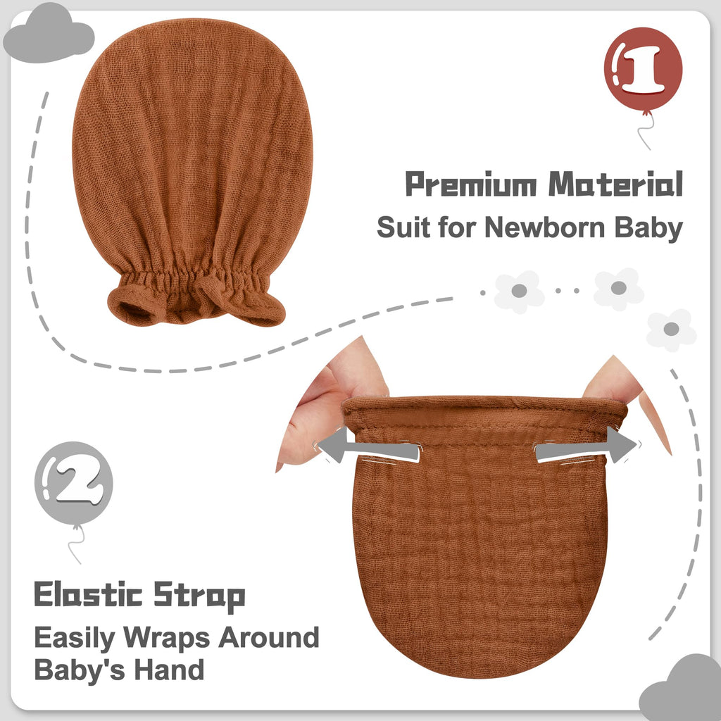 Pro Goleem Muslin Baby Mittens for Newborn, 100% Cotton No Scratch Soft Breathable Gloves for Boys and Girls 0-6 months