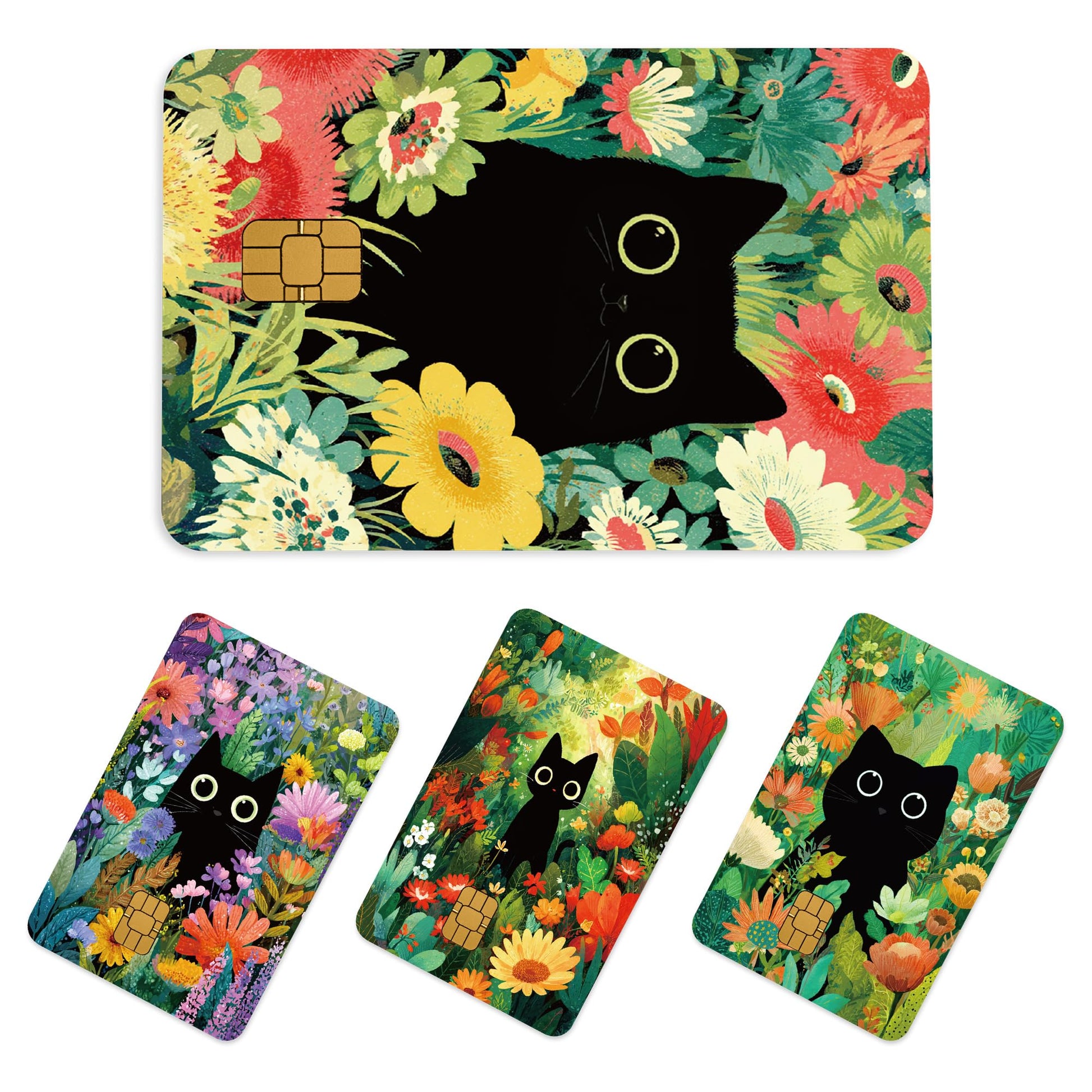 Credit Card Skin Stickers: 4PCS Scenic Mountain Debit Card Skins, Chinoiserie Landscape Cards Covers with Chip Cutout, Waterproof Removable Sticker Wraps for Bank Transportation Key Cards