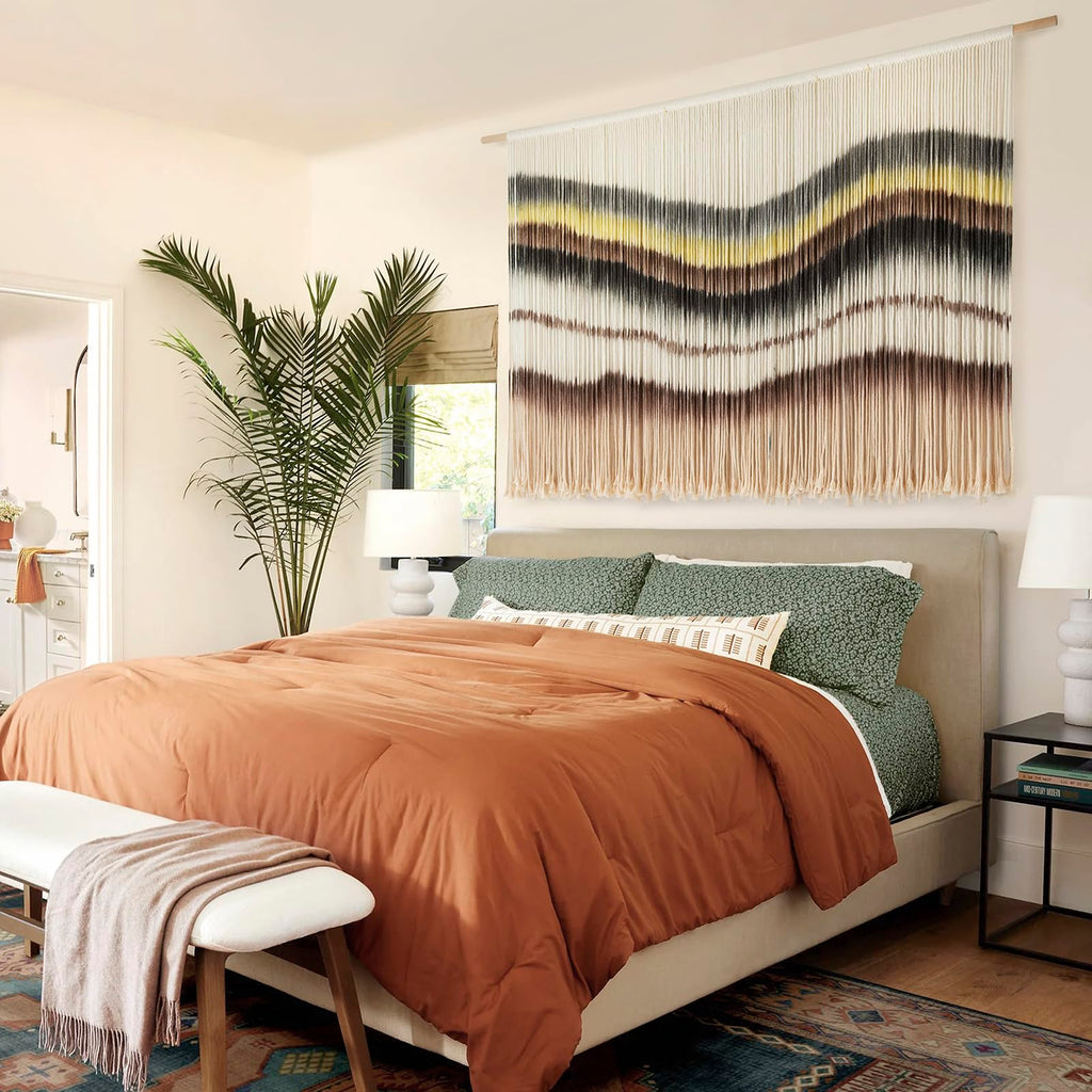 Flber Macrame Wall Hanging Tie-Dye Geometric Decor Large Scale Wall Art Statement Bohemian Yarn Tapestry Home Wall Decor 59''W*35''L