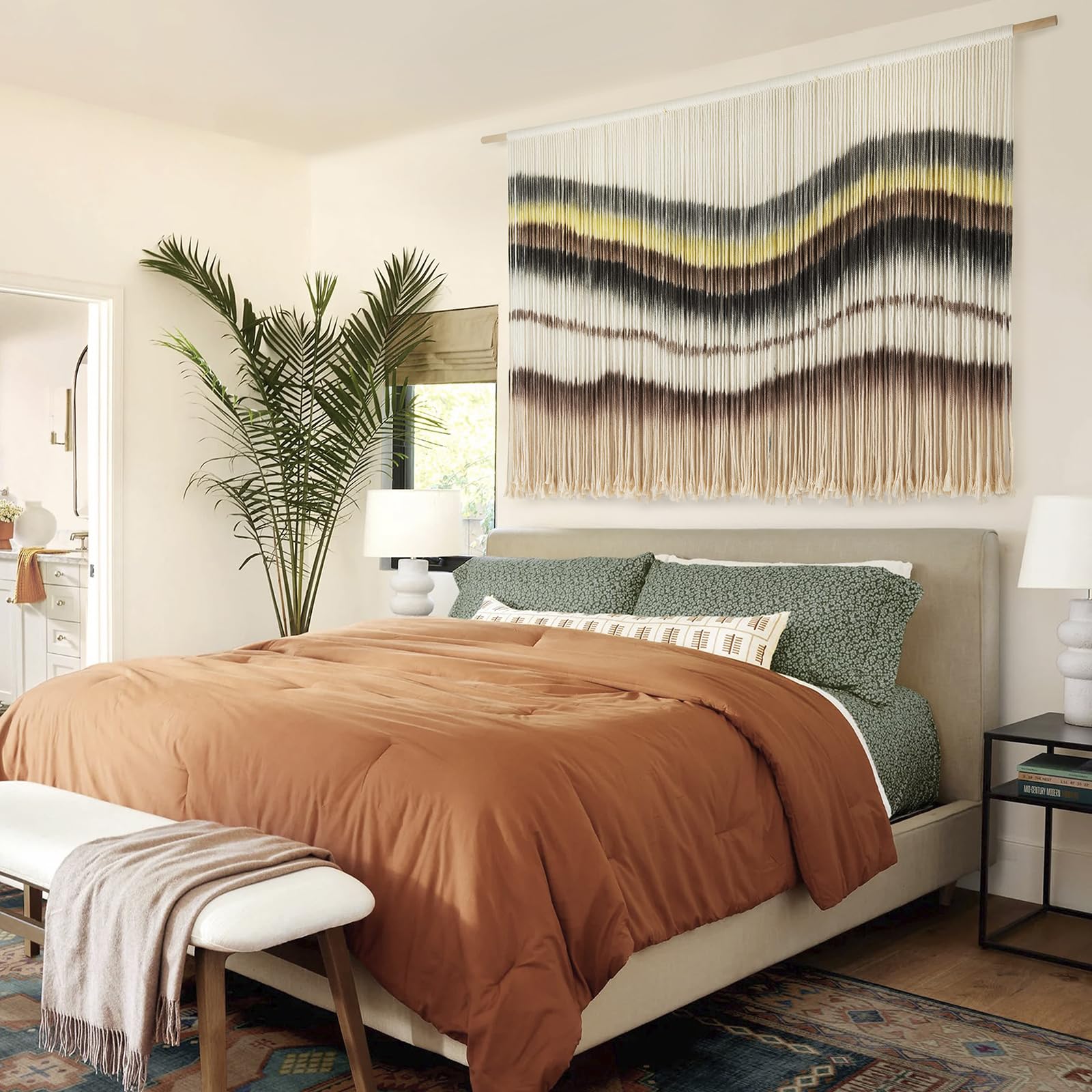 Flber Macrame Wall Hanging Tie-Dye Geometric Decor Large Scale Wall Art Statement Bohemian Yarn Tapestry Home Wall Decor 59''W*35''L