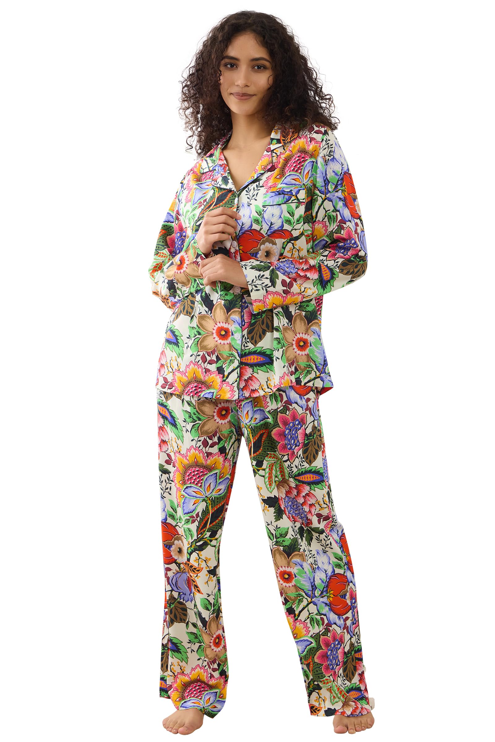 Womens Pajamas Set 2 Piece Long Sleeve Sleepwear Button Down Pjs Lounge Set Nightwear with Pockets