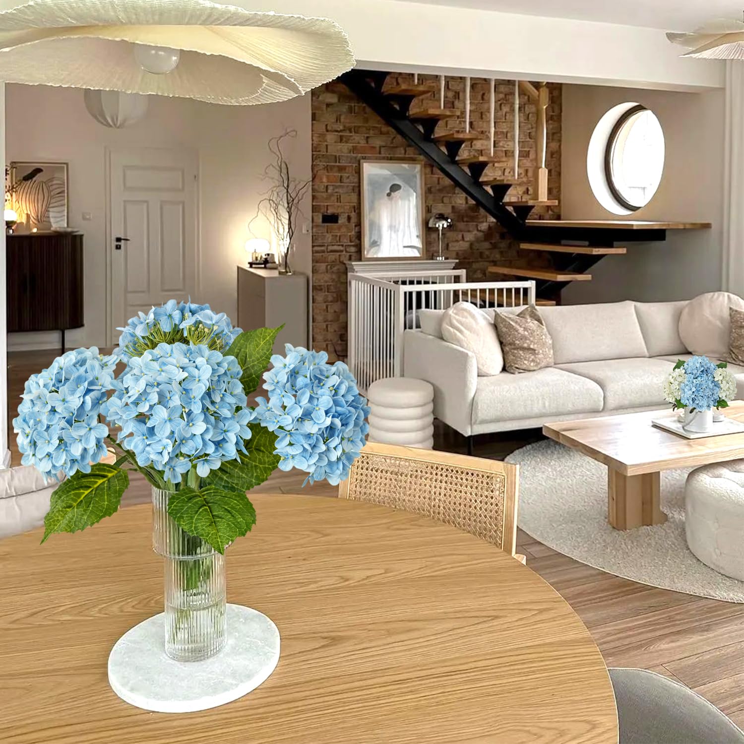 Light Blue Hydrangea Artificial Flowers,4Pcs 20" Real Touch Lifelike Silk Artificial Hydrangeas, Full Fake Flowers for Bouquet Table Centerpieces Spring Wedding Indoor Home