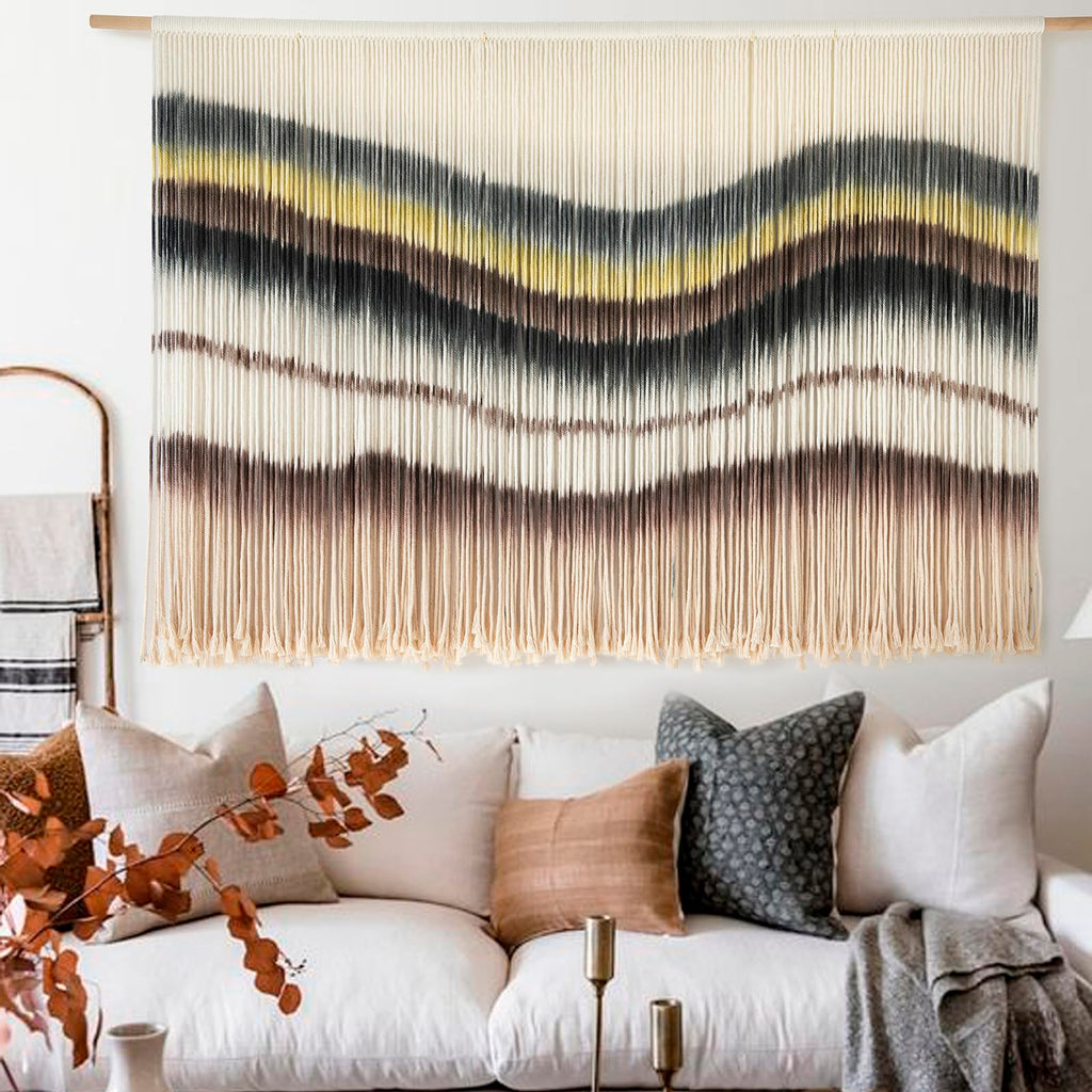 Flber Macrame Wall Hanging Tie-Dye Geometric Decor Large Scale Wall Art Statement Bohemian Yarn Tapestry Home Wall Decor 59''W*35''L