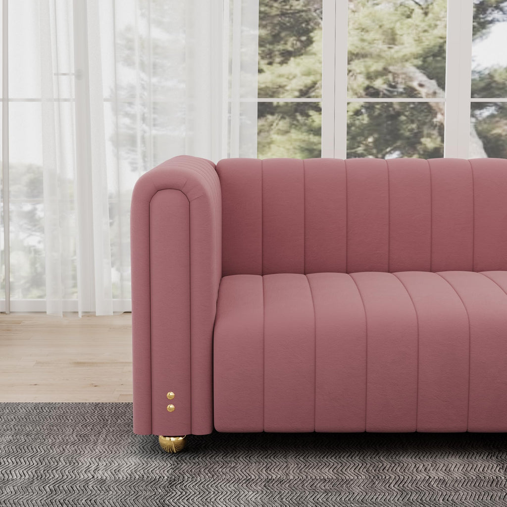81" W Tufted Velvet Couch,Modern Velvet Sofa with Round Handrails and Metal Legs for Living Room,Office,Apartment (1, Pink)