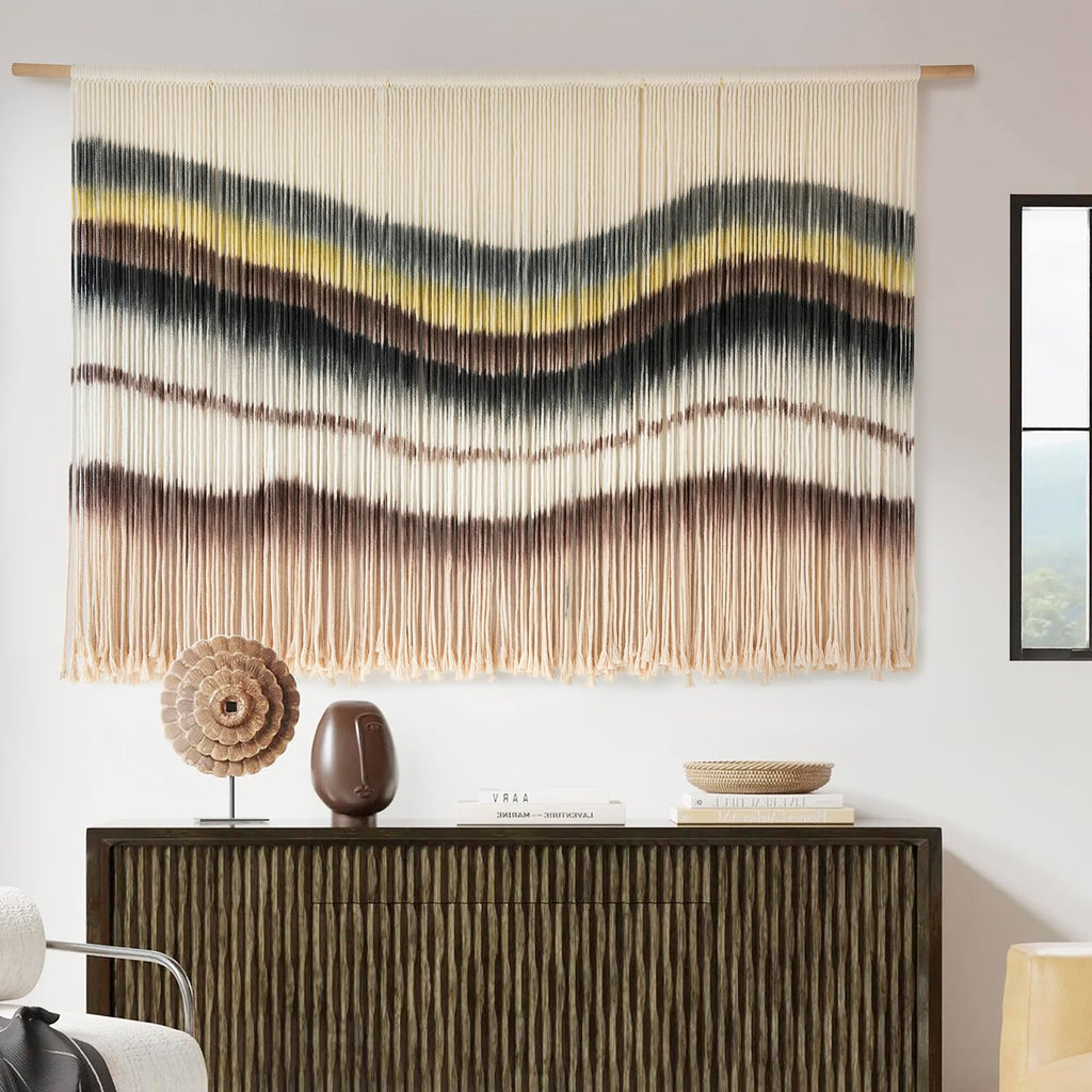 Flber Macrame Wall Hanging Tie-Dye Geometric Decor Large Scale Wall Art Statement Bohemian Yarn Tapestry Home Wall Decor 59''W*35''L