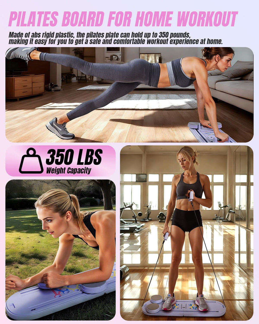 Pilates Board Pilates Reformer Set, Pilates Board for Home Workout Foldable Pilates Reformer Board for Women, 6 in 1 Multifunctional Pilates Equipment