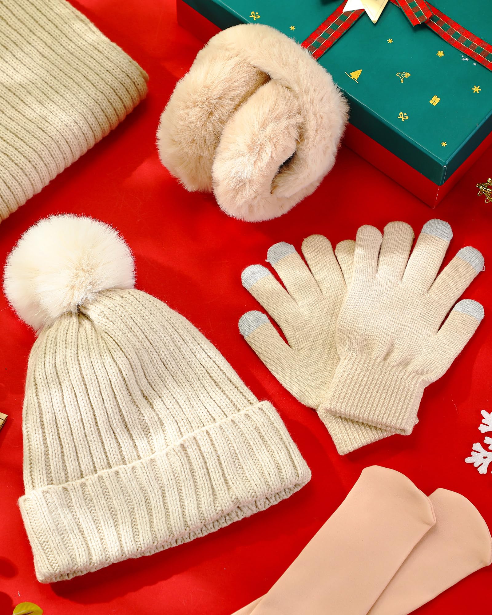 Geyoga 6 Pcs Winter Warm Set for Women Warm Beanies Hats Touchscreen Gloves Long Scarf Ear Muffs Socks Winter Gifts for Women