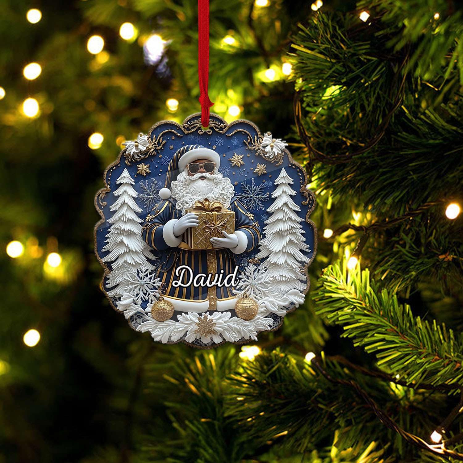 2D Acrylic Christmas Elf Shaped Ornament with Gift Box, Personalized Name Holiday Keepsake, Cute Ornament for Kids Room, Custom Name African-Inspired Decoration, Gifts for Boys