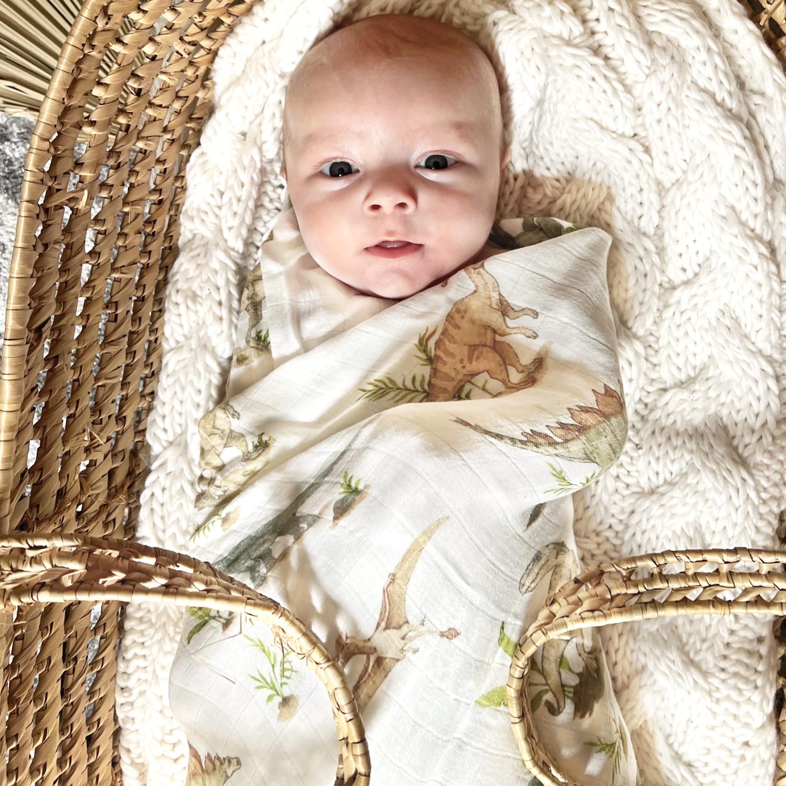 LifeTree Muslin Swaddle Blankets, Baby Swaddling Wrap Nursery Blanket Unisex, Soft 70% Viscose from Bamboo and 30% Cotton, Large 47 x 47 inches, Bear & Checkered Swaddle Blanket