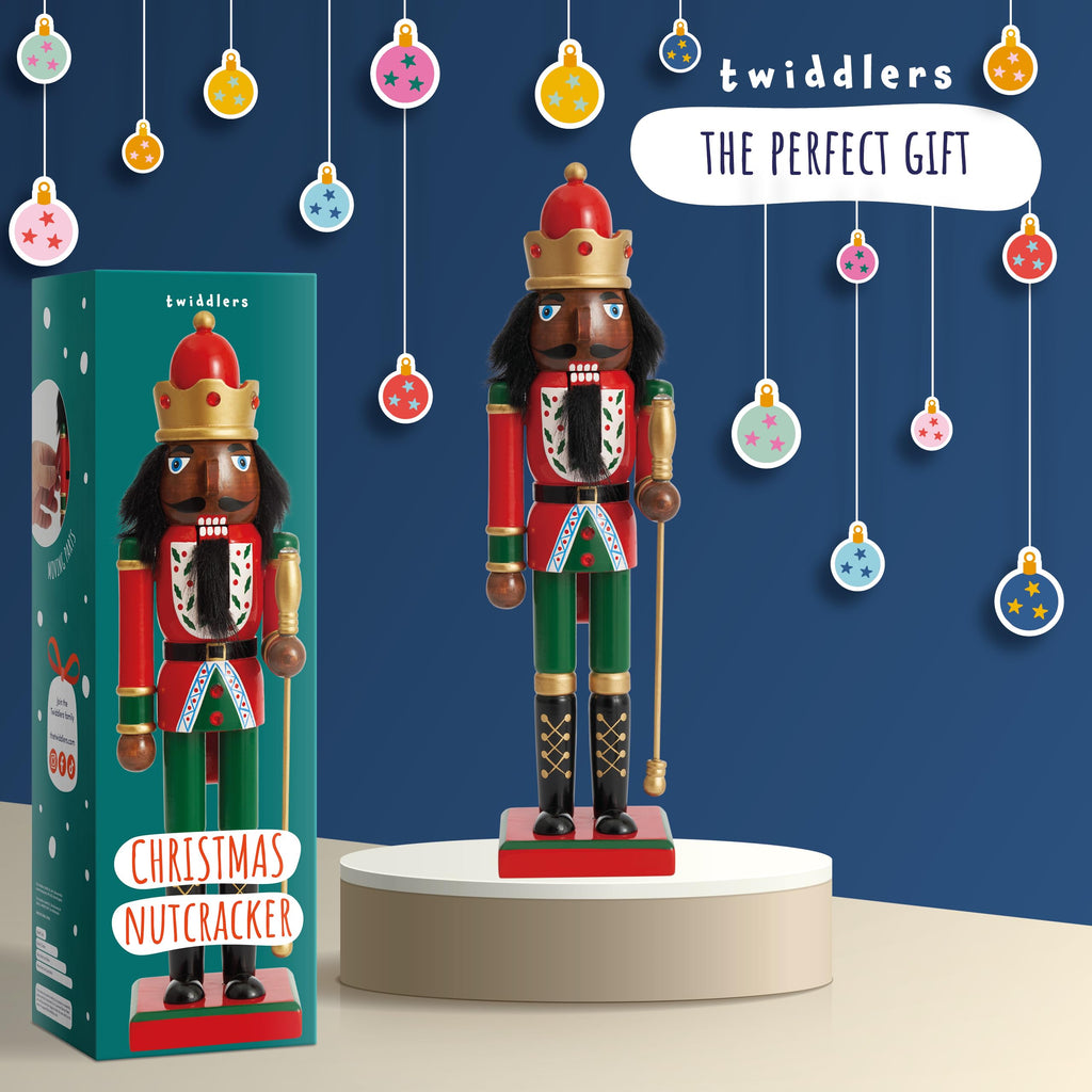 THE TWIDDLERS 12-Inch Wooden Nutcracker Christmas Decor African American King Soldier - Decorative Christmas Nutcracker Figures, Nutcracker Christmas Decorations, Cascanueces de Navidad with Gift Box