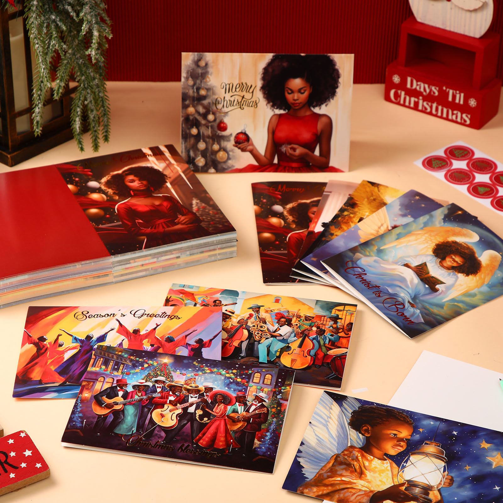 Zhanmai 100 Sets Black Christmas Cards African American Black Religious Cards with Envelopes for Christmas Supplies(Vintage)