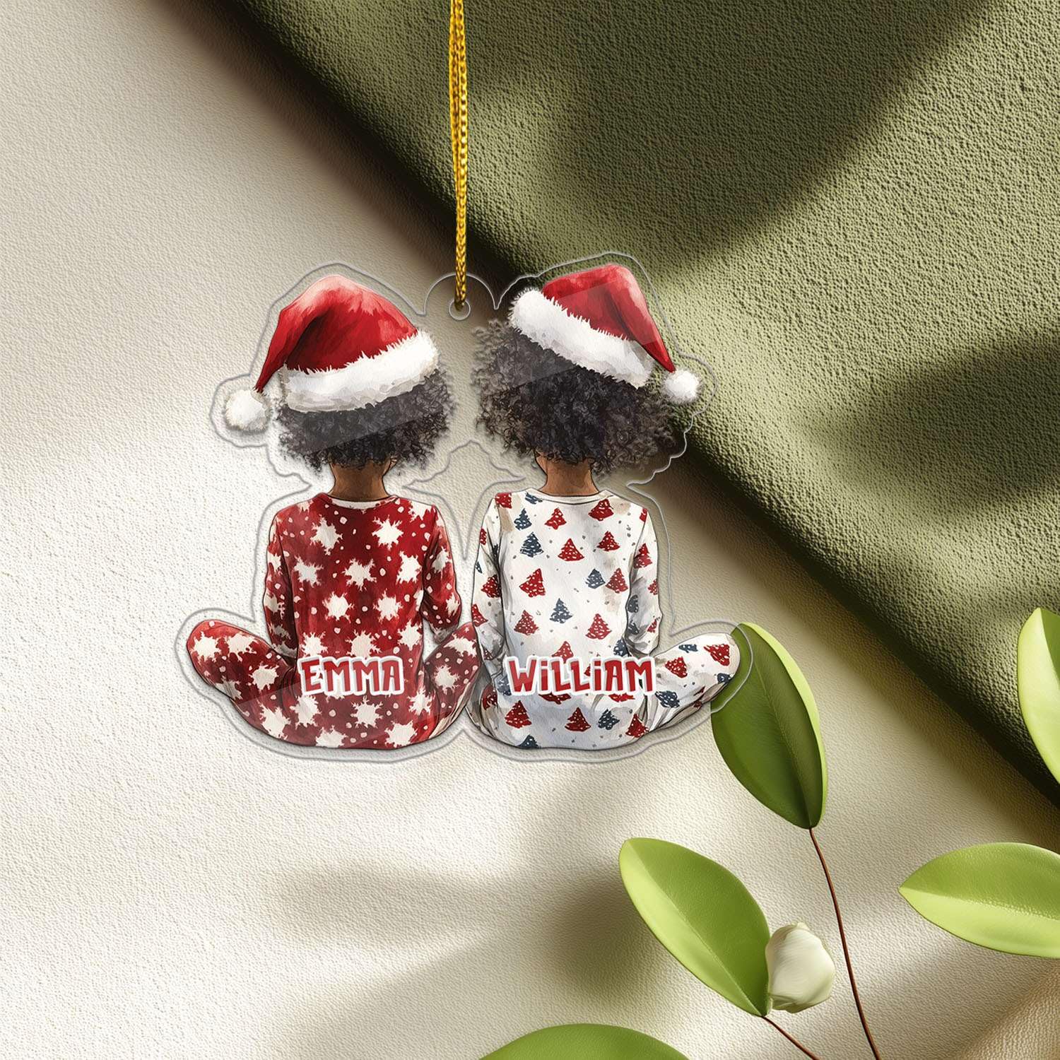 2D Acrylic Christmas Elf Shaped Ornament with Gift Box, Personalized Name Holiday Keepsake, Cute Ornament for Kids Room, Custom Name African-Inspired Decoration, Gifts for Boys