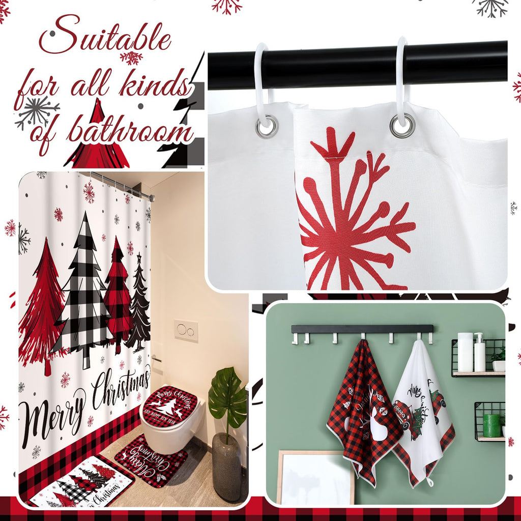 Honoson 8 Pcs Christmas Black Santa Claus Shower Curtain Set with Rugs and Kitchen Towels African American Retro Christmas Bathroom Decor Black Santa Curtain Decorations Xmas Farmhouse Gifts