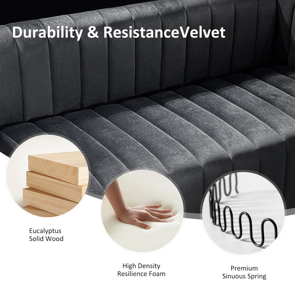 81" W Tufted Velvet Couch,Modern Velvet Sofa with Round Handrails and Metal Legs for Living Room,Office,Apartment (1, Pink)