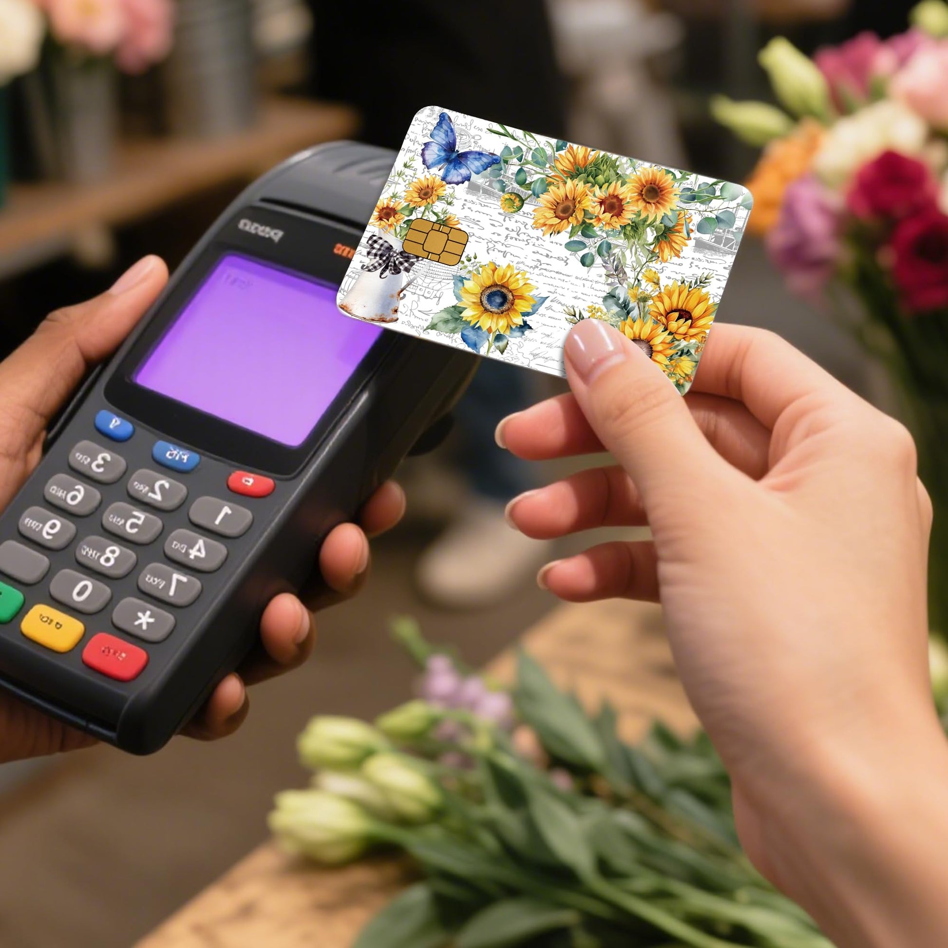 Credit Card Skin Stickers: 4PCS Scenic Mountain Debit Card Skins, Chinoiserie Landscape Cards Covers with Chip Cutout, Waterproof Removable Sticker Wraps for Bank Transportation Key Cards
