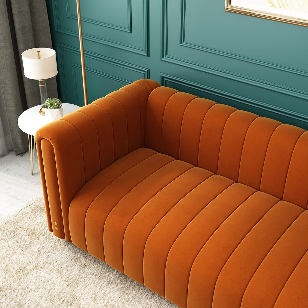 81" W Tufted Velvet Couch,Modern Velvet Sofa with Round Handrails and Metal Legs for Living Room,Office,Apartment (1, Pink)