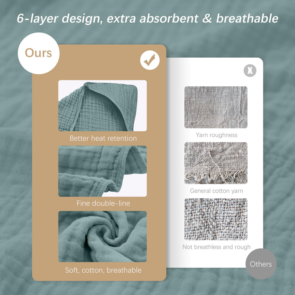 SWEET DOLPHIN Muslin Hooded Baby Bath Towels - 2 Pack 100% Cotton Towel for Babies, Infants, Toddlers - 32x32Inch - Highly Absorbent and Newborn Essential, Light Bean Paste