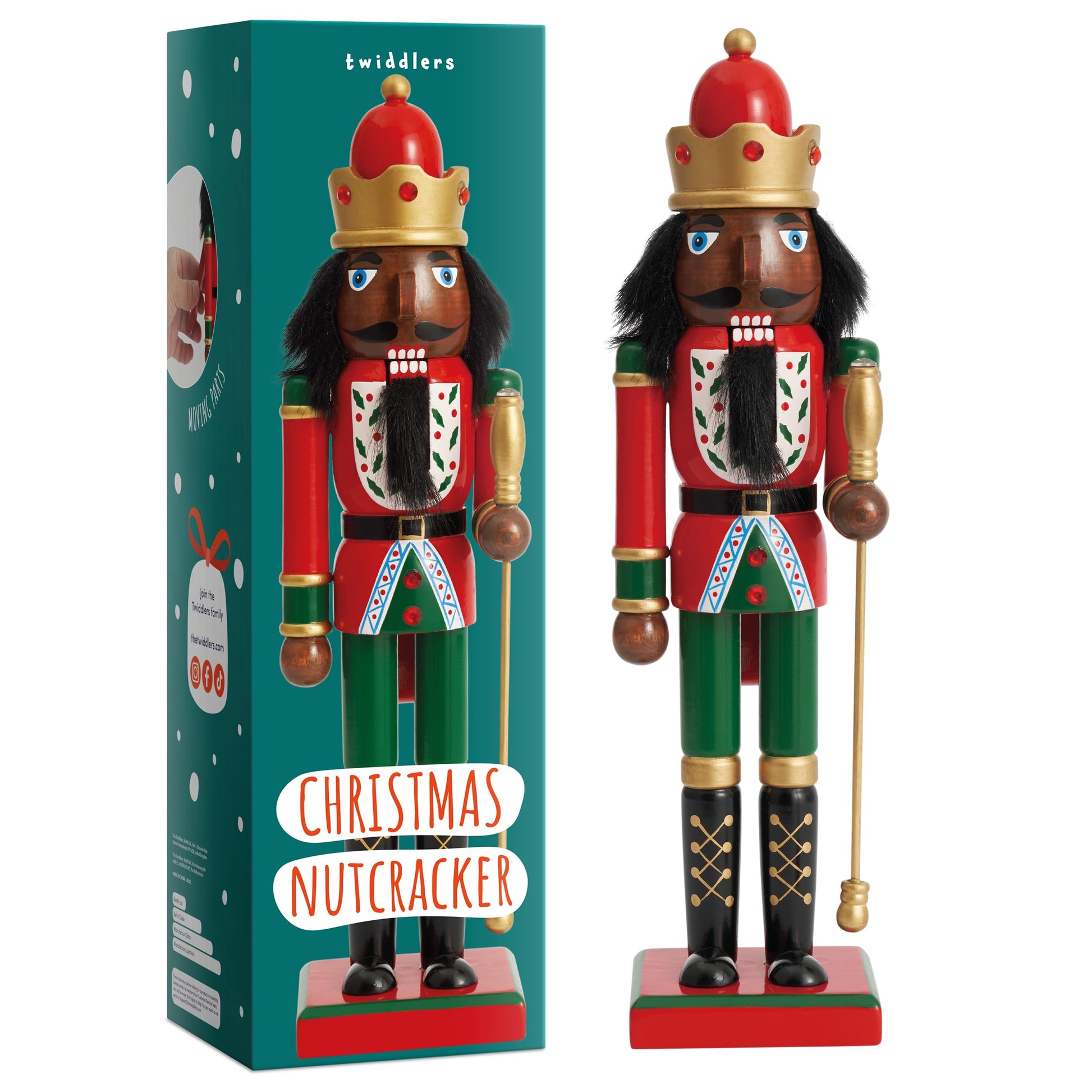 THE TWIDDLERS 12-Inch Wooden Nutcracker Christmas Decor African American King Soldier - Decorative Christmas Nutcracker Figures, Nutcracker Christmas Decorations, Cascanueces de Navidad with Gift Box