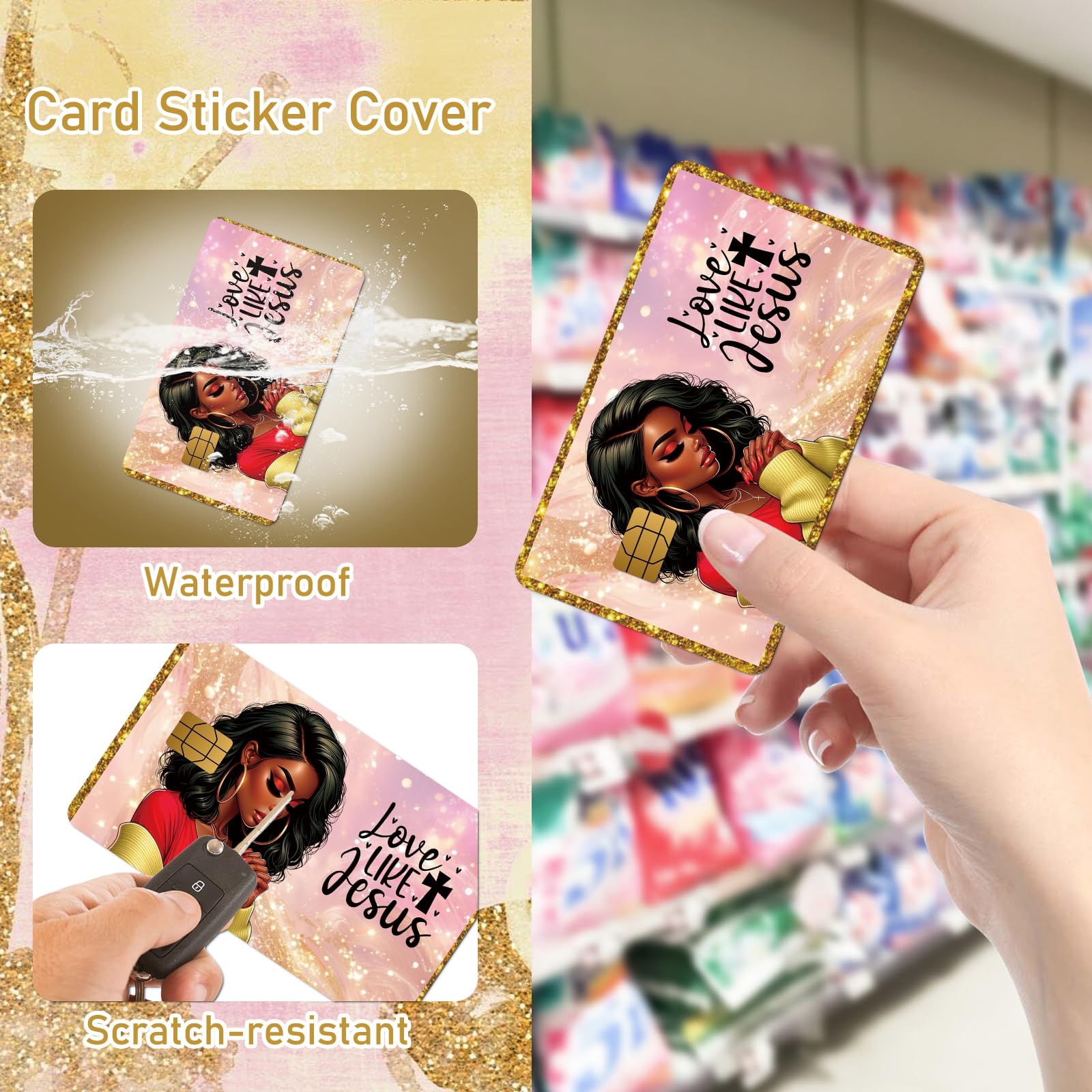 Credit Card Skin Stickers - 4 Pcs Black Women Debit Card Skin Stickers Cover Set, Affirmative Inspirational Black Girl Waterproof Removable Decals for DIY Transportation Cards