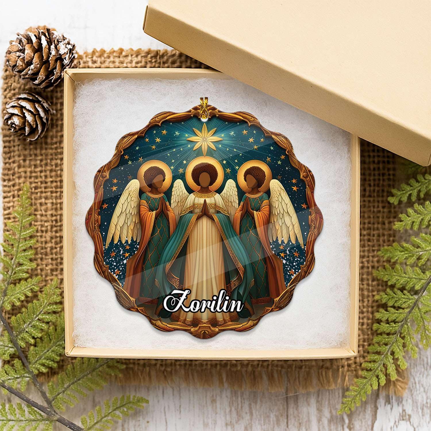 2D Acrylic Christmas Elf Shaped Ornament with Gift Box, Personalized Name Holiday Keepsake, Cute Ornament for Kids Room, Custom Name African-Inspired Decoration, Gifts for Boys