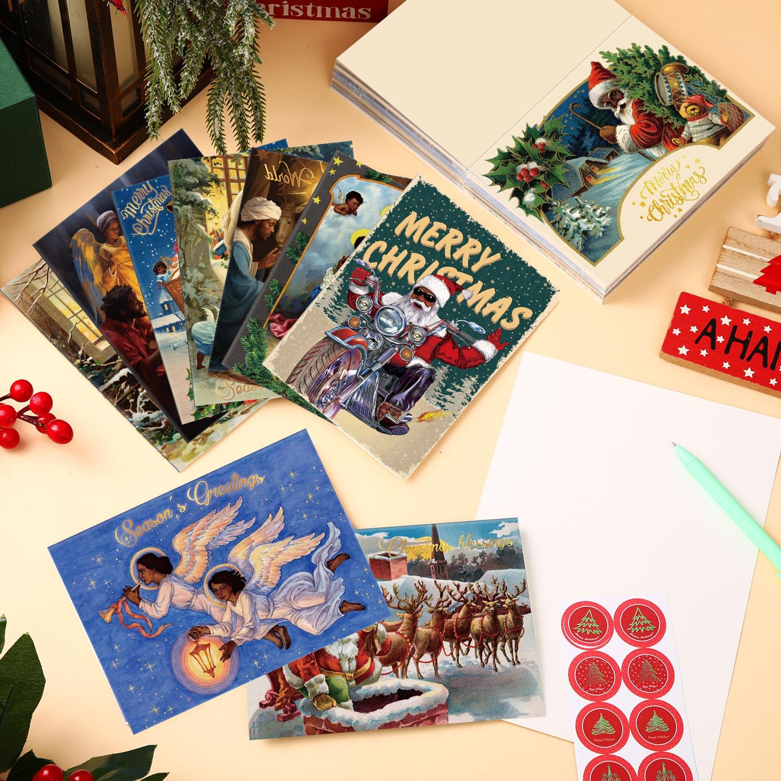 Zhanmai 100 Sets Black Christmas Cards African American Black Religious Cards with Envelopes for Christmas Supplies(Vintage)
