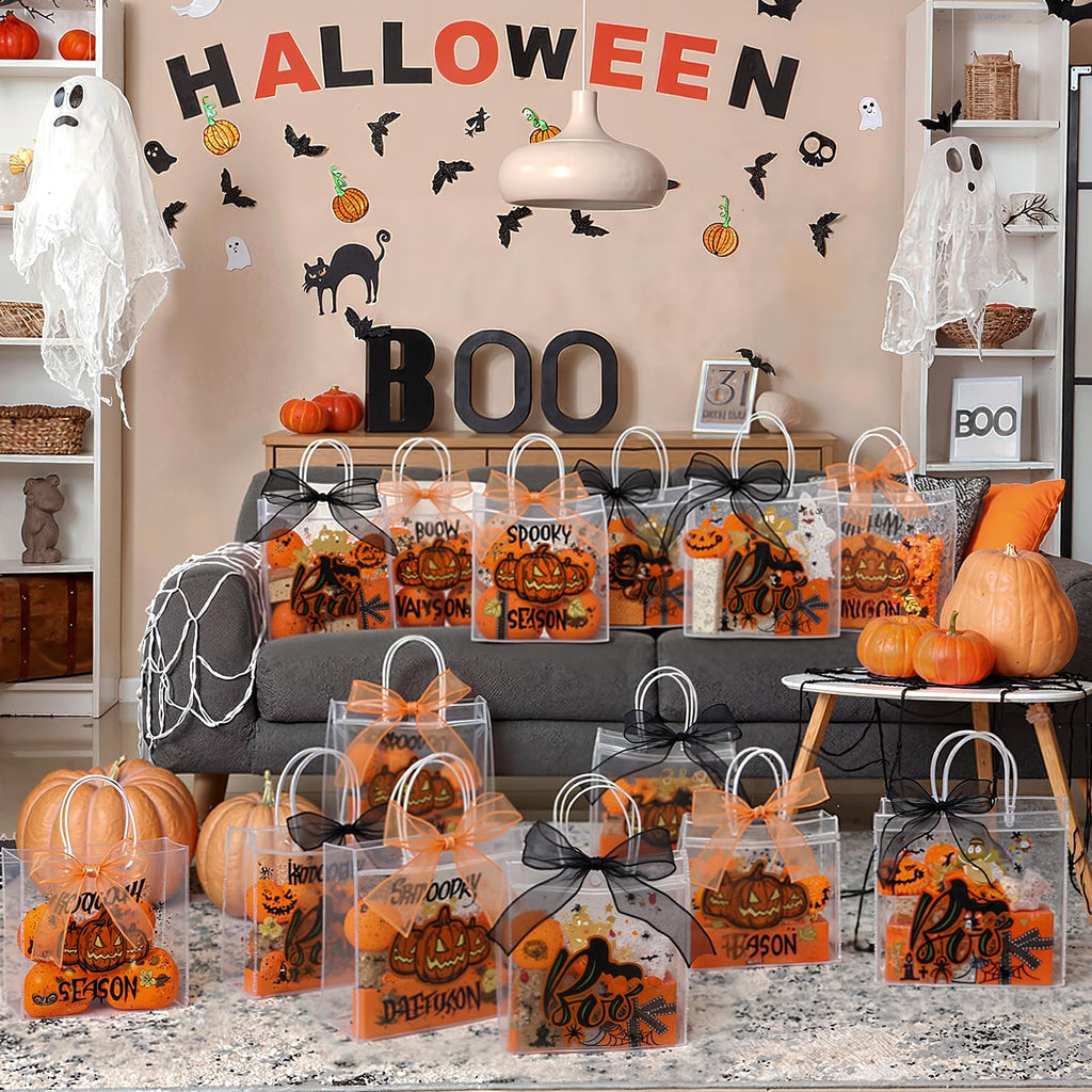 Motipuns 24 Pcs Christmas Clear PVC Gift Bags with Handles and Ribbon African American Black Santa Claus Party Favor Reusable Plastic Candy Treat Tote Bags for Merry New year Xmas Birthday Supplies