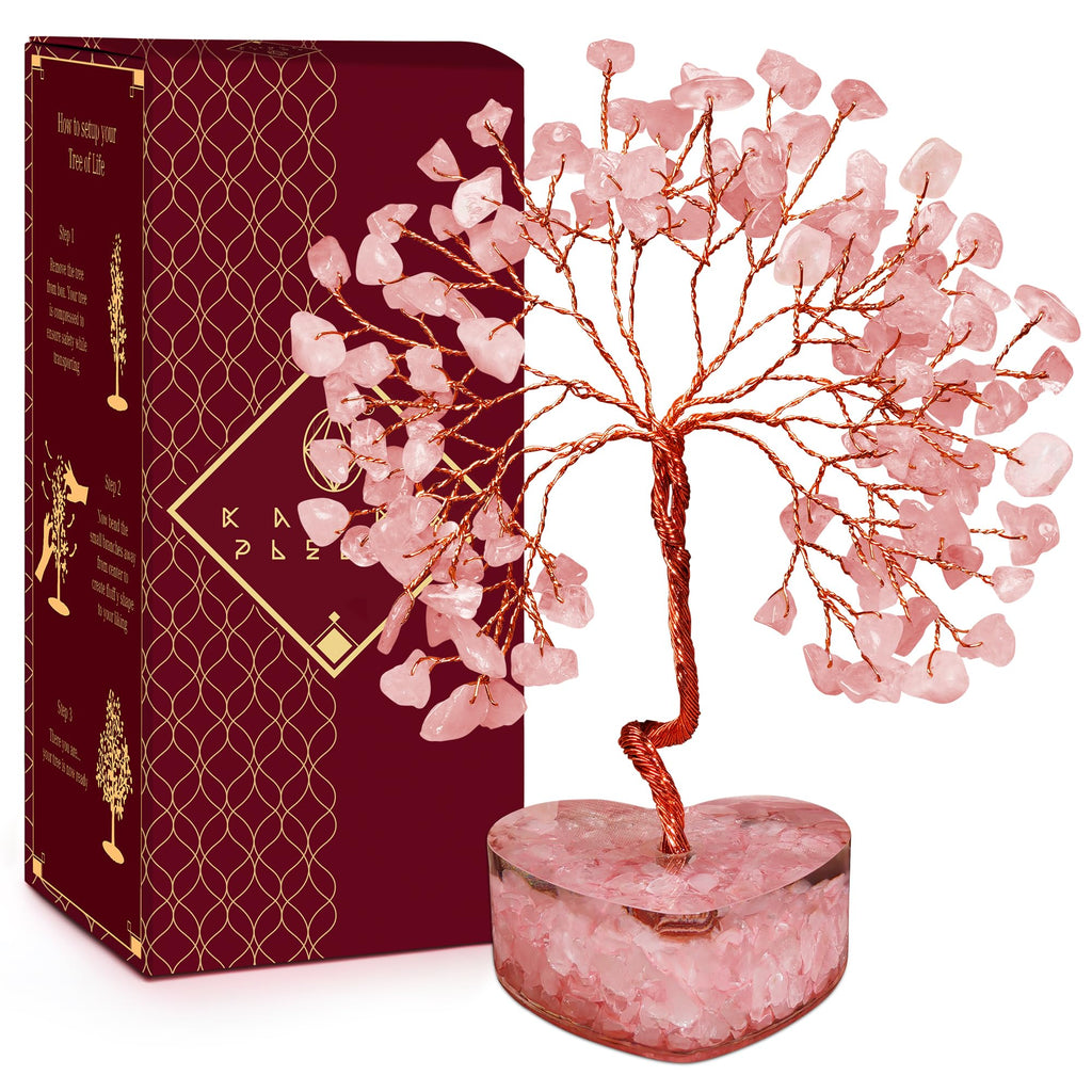 Rose Quartz Crystal Trees for Home Decor, Office Desk Decoration, Chakra Healing Crystals and Stone for Positive Energy, Money, Good Luck, Tree of Life Spiritual Birthday Gifts for Women and Mom