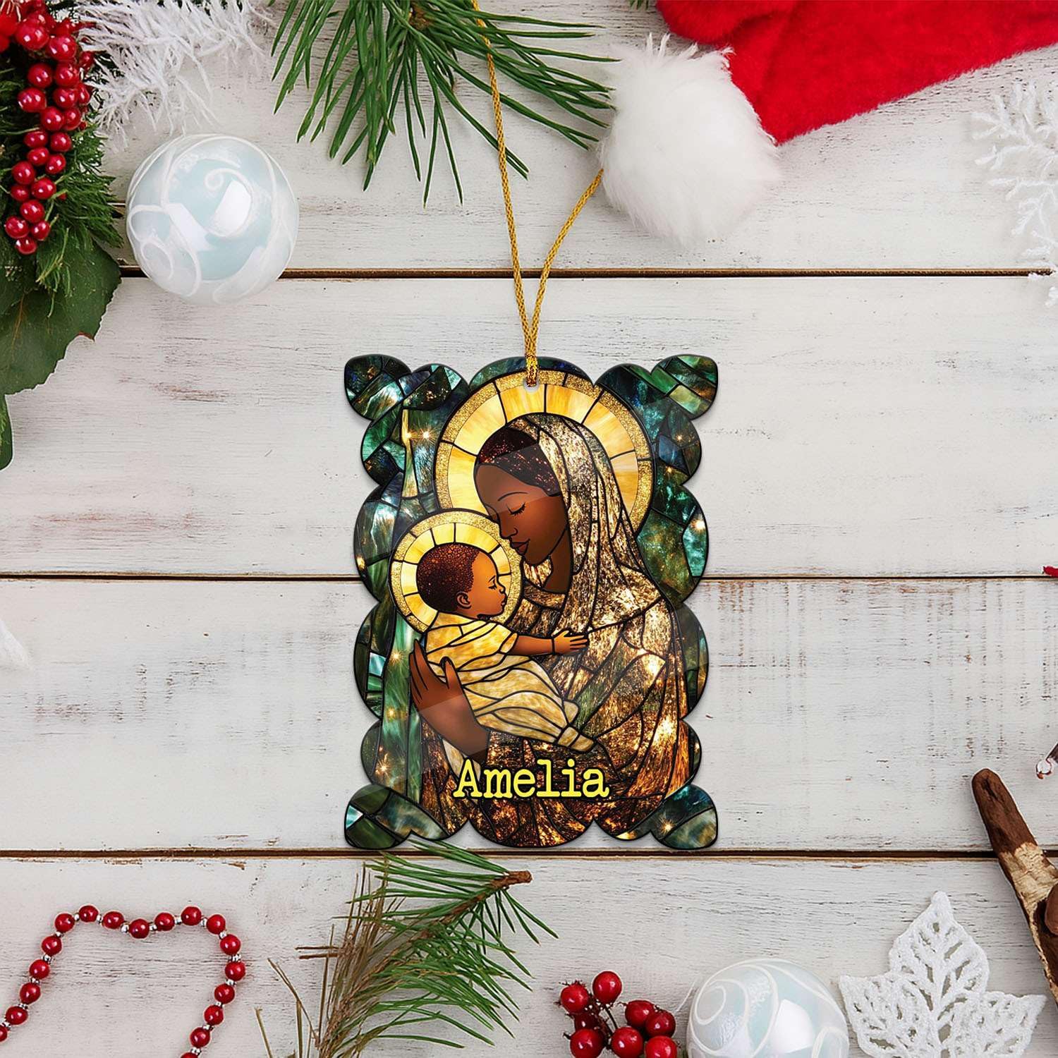 2D Acrylic Christmas Elf Shaped Ornament with Gift Box, Personalized Name Holiday Keepsake, Cute Ornament for Kids Room, Custom Name African-Inspired Decoration, Gifts for Boys