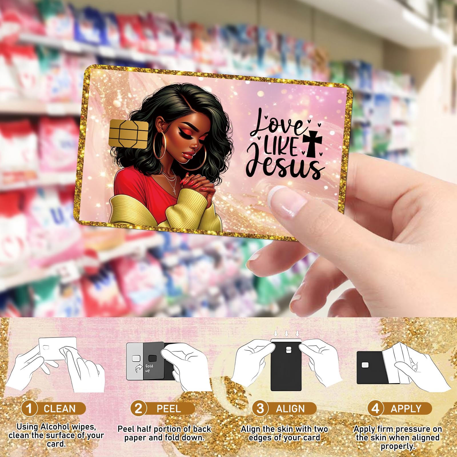 Credit Card Skin Stickers - 4 Pcs Black Women Debit Card Skin Stickers Cover Set, Affirmative Inspirational Black Girl Waterproof Removable Decals for DIY Transportation Cards