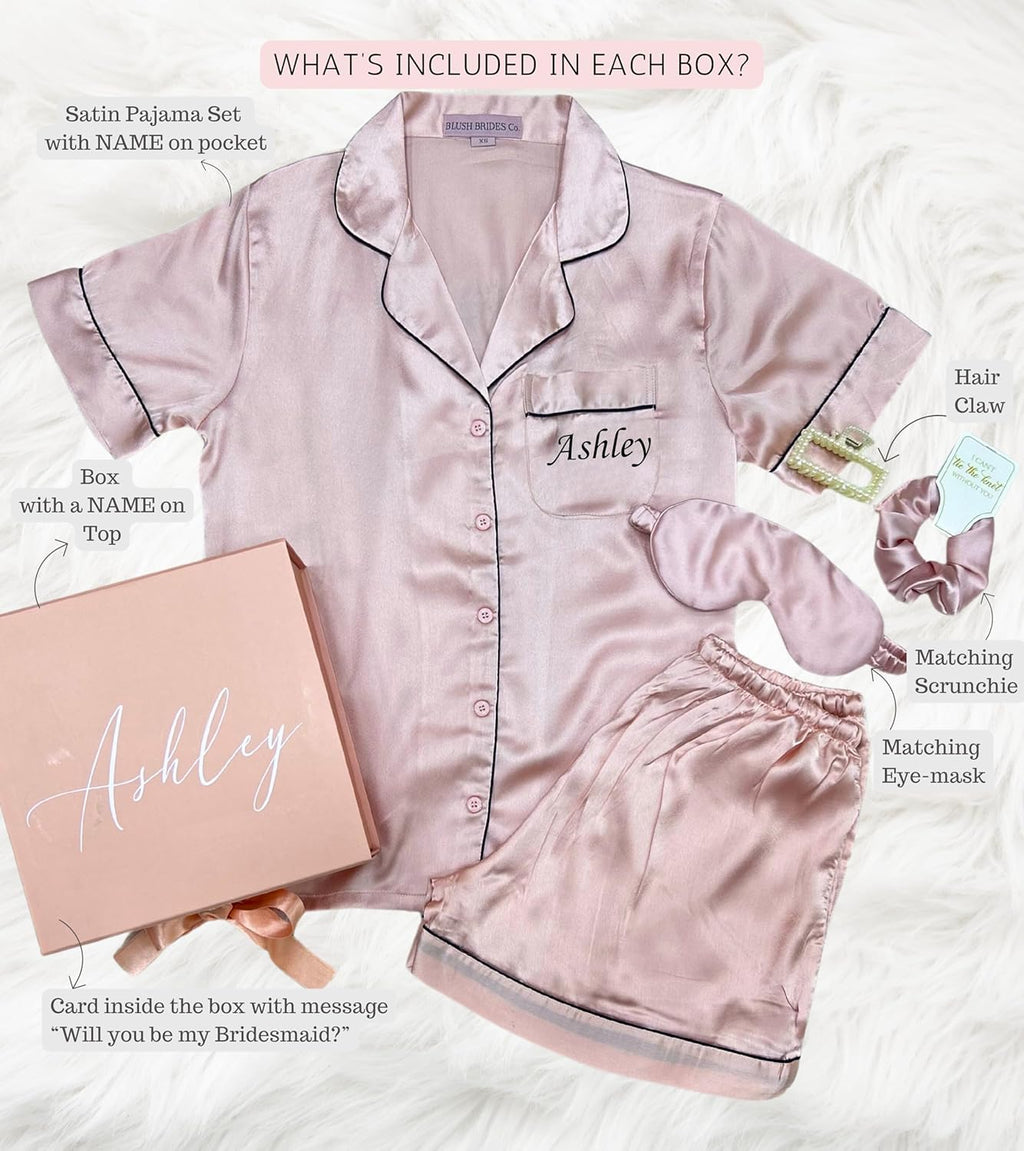 Bridesmaid Proposal Gift Box with Pajama Set, Personalized Proposal Box with Satin Pajamas, Will You Be My Bridesmaid