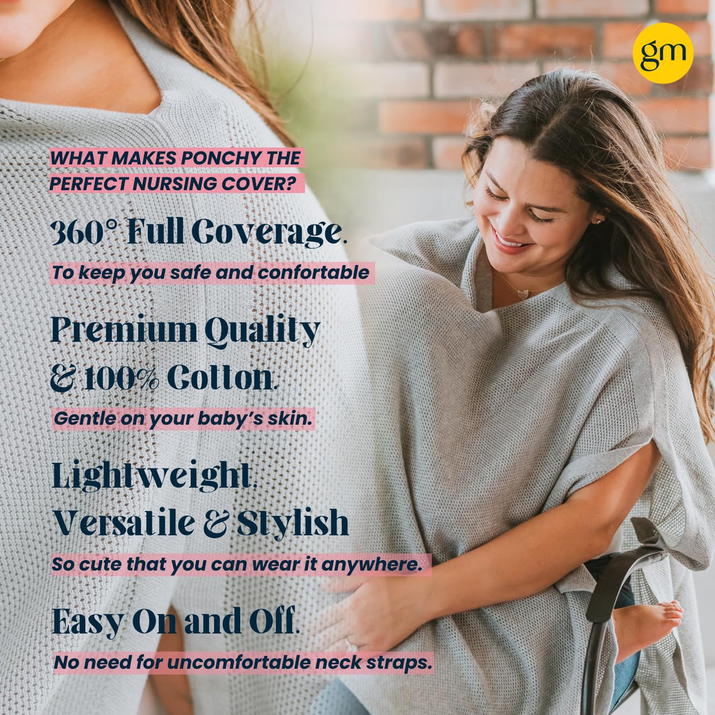 Breathable Nursing Cover Up for Breastfeeding - Privacy Nursing Covers - Newborn Essentials Must Haves - Improved Ponchy by Gold Mamas - Sand