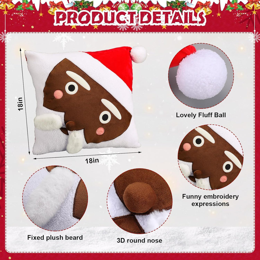 2 Pack Black Santa Christmas Pillow Covers 18 x 18 Inch African American Christmas Decorations Black Santa Claus Square 3D Embroidered Pillowcases Fun Winter Indoor Decoration for Bed Sofa Couch