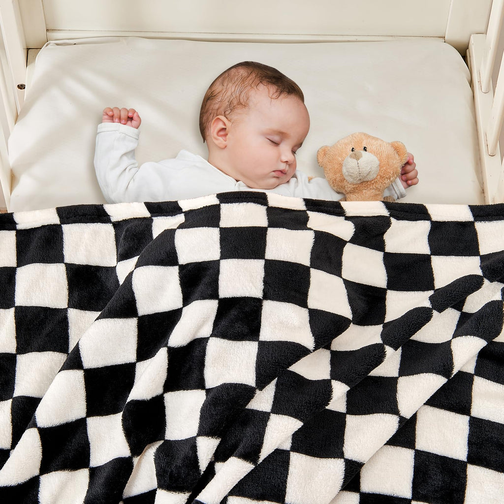 Yurhap Checkered Baby Blanket Fleece Baby Blankets Neutral for Boys Girls, Super Soft Warm Lightweight Infant Toddler Newborn Receiving Blankets for Crib Stroller, 30''x40'', Khaki