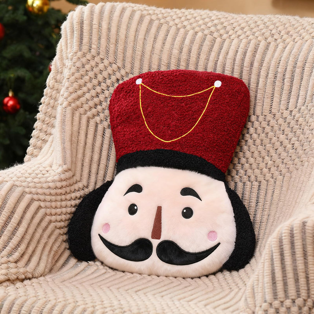 Nutcracker Christmas Throw Pillow Christmas Nutcracker Shaped Decoration Decorative Cushion 14.5‘' x 13‘' Faux Rabbit Fur Embroidered Pillow Xmas Gift for Home Sofa Chair Bed(African American)