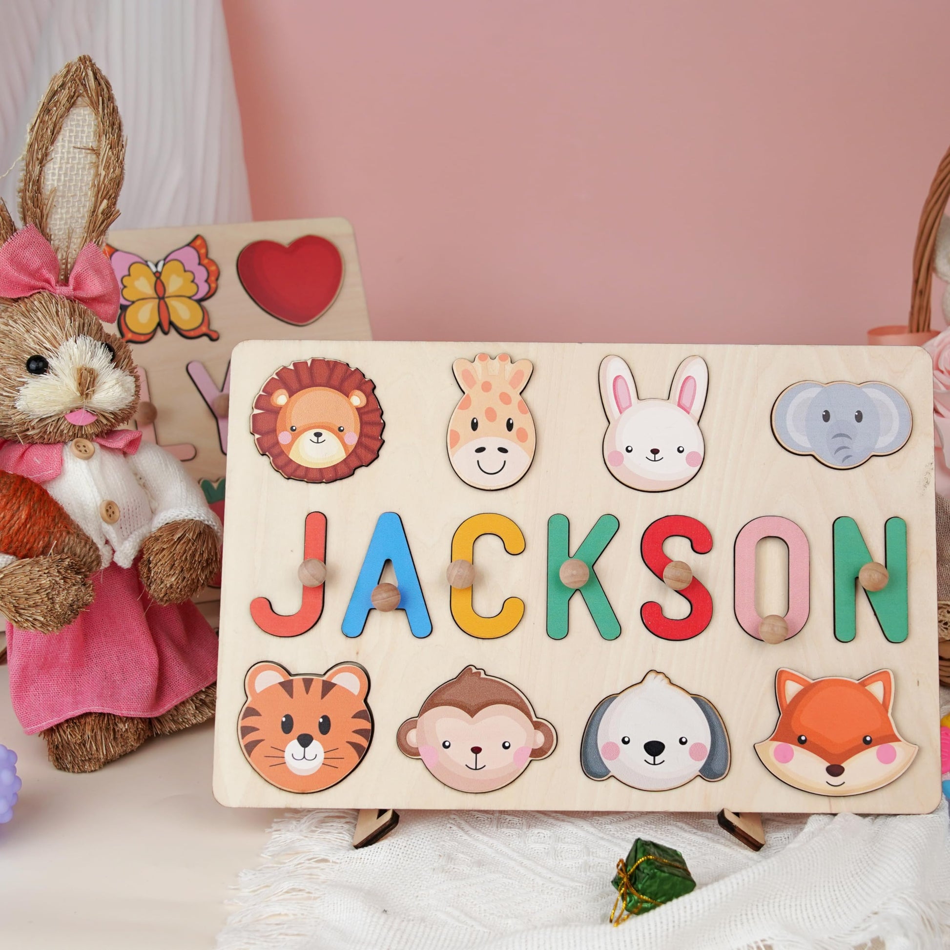 Personalized Name Puzzle for Kids, Personalized Baby Gifts Custom Name Puzzles for Toddlers 1-3 Animal Puzzle, Customized 1st Birthday for Girls & Boys Wooden Puzzle Montessor Toys for Kids